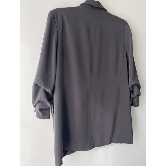 H&M Ruched Sleeve Blazer Jacket M Grey Open Front Career Minimalist - Picture 5 of 10